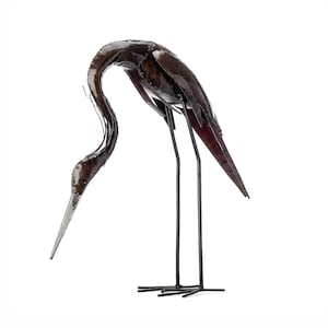 Metal Heron Garden Ornament Sculpture Art Handmade Recycled Metal Bird image 2