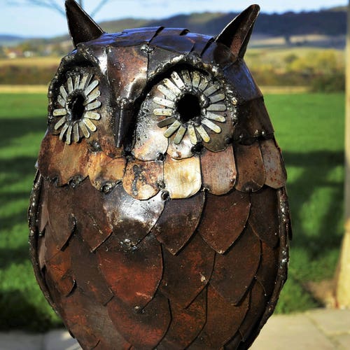 Metal Barn Owl Garden Ornament Sculpture Art Handmade Etsy UK