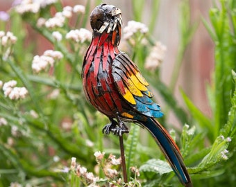 Metal Parrot Garden Ornament Sculpture Art - Handmade Recycled Metal Bird