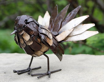 Metal Fantail Garden Ornament Sculpture Art - Handmade Recycled Metal Bird