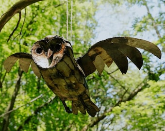 Metal Flying Barn Owl Garden Ornament Sculpture Art - Handmade Recycled Metal Bird