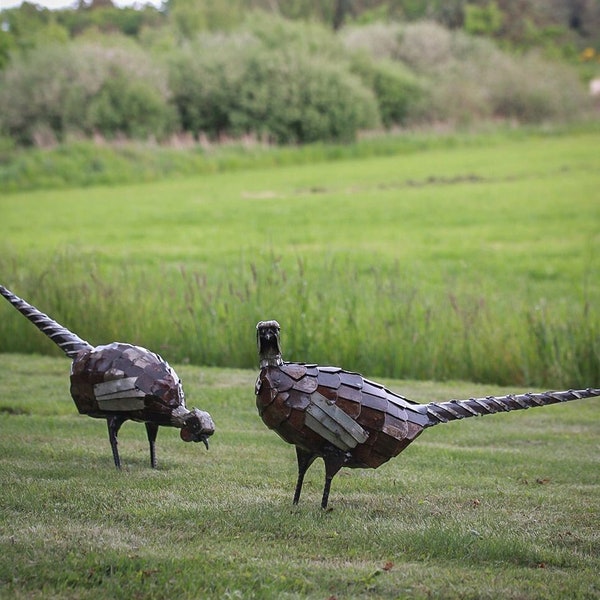 Metal Pheasant Garden Ornament Sculpture Art - Handmade Recycled Metal Bird