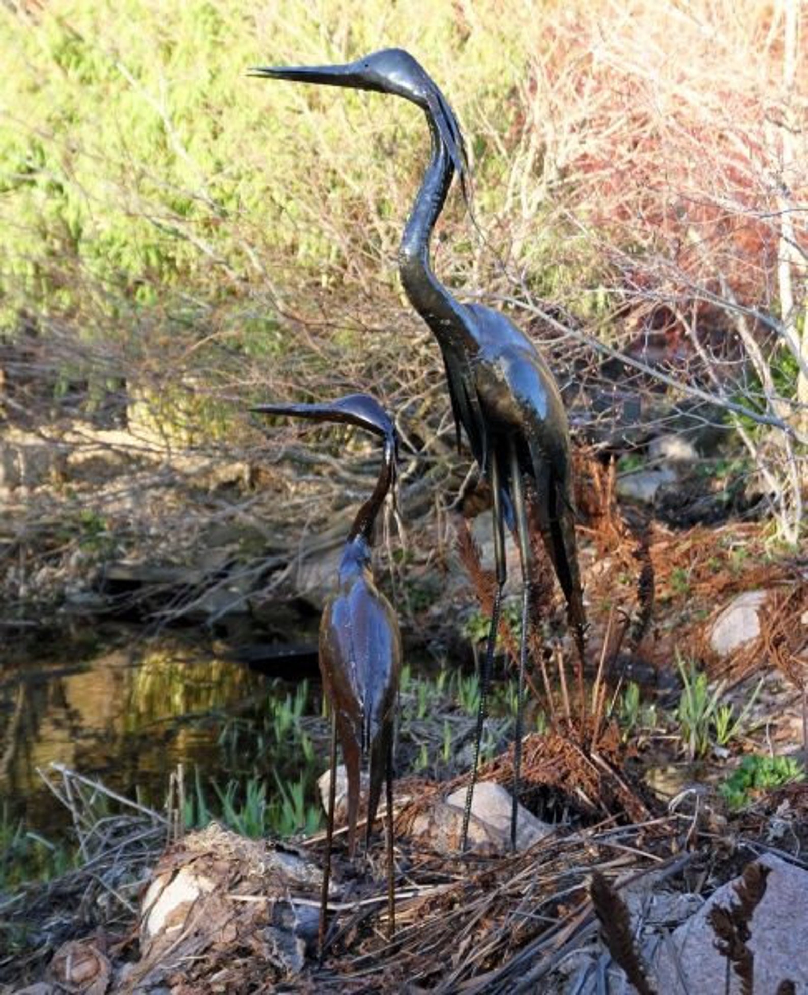 Metal Heron Garden Ornament Sculpture Art Handmade Recycled Etsy
