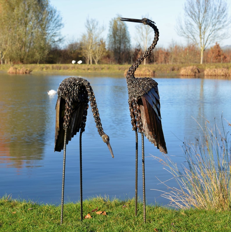 Metal Heron Twisted Garden Ornament Sculpture Art Handmade Etsy UK