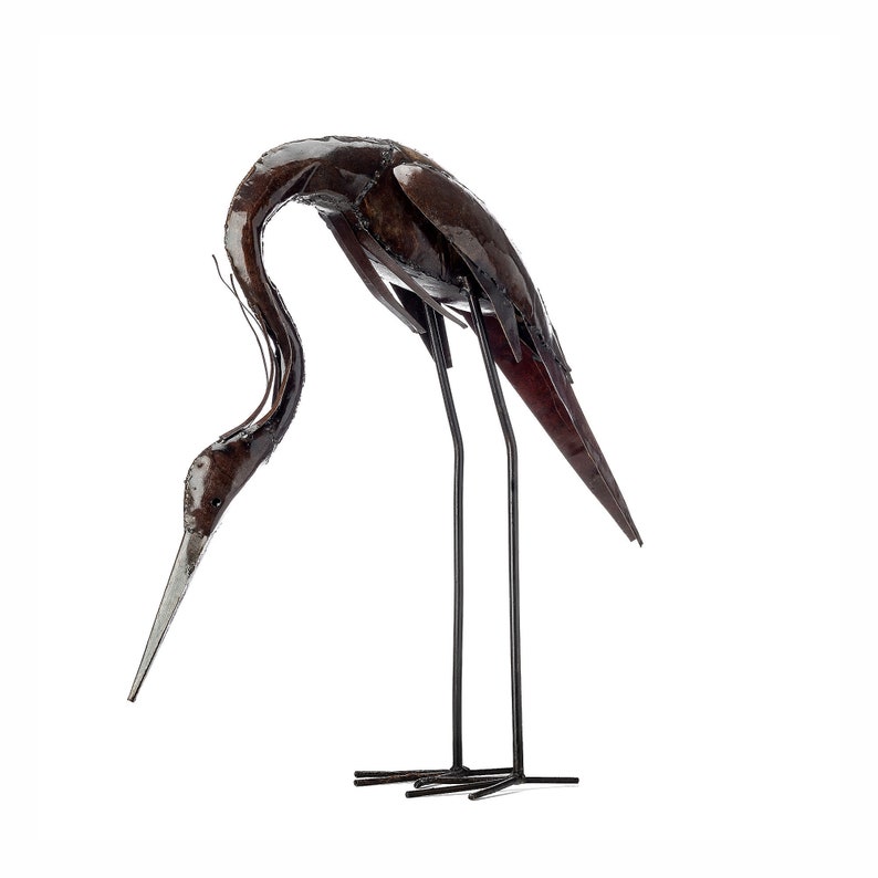 Metal Heron Garden Ornament Sculpture Art Handmade Recycled Metal Bird image 2