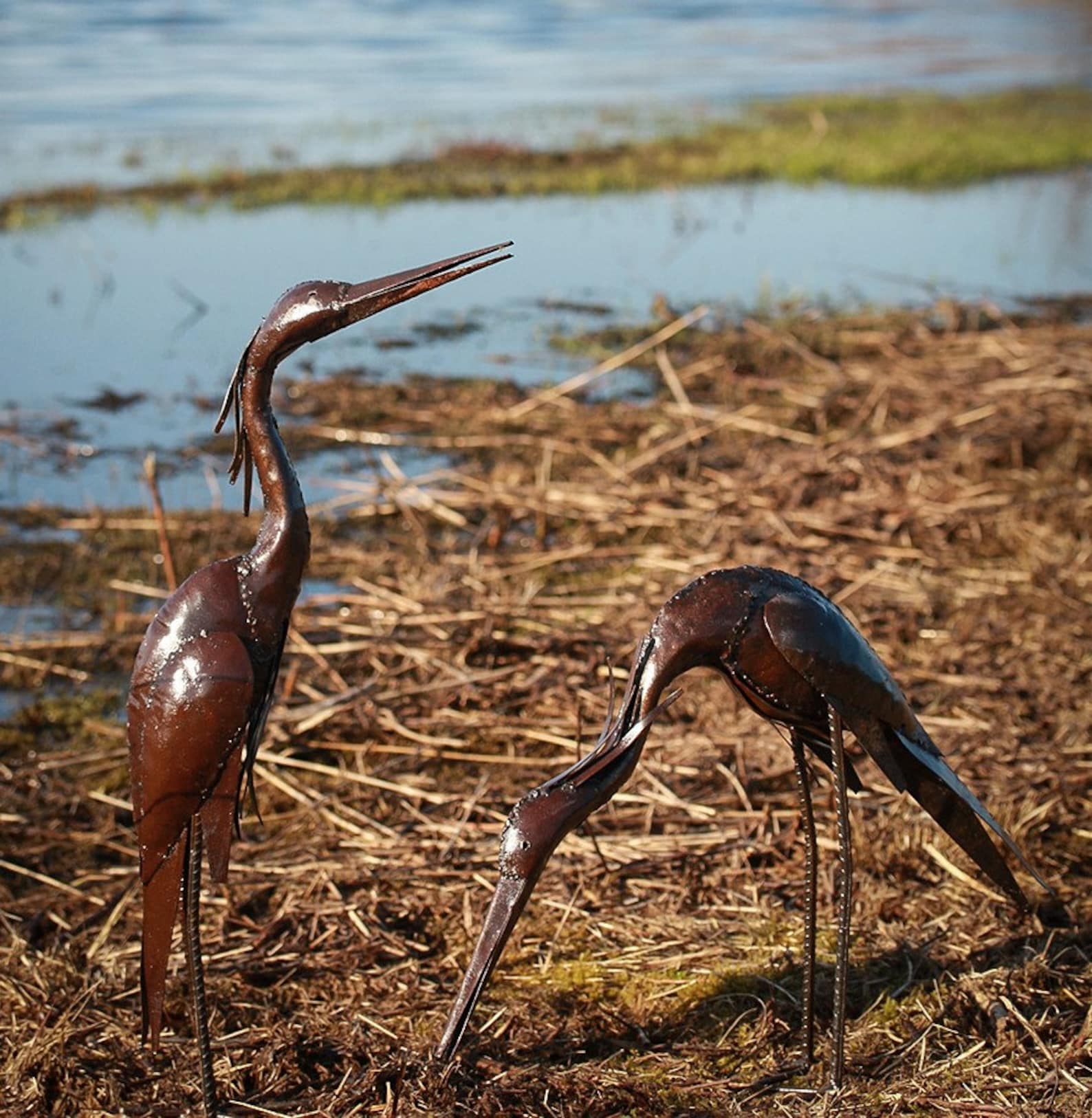 Metal Heron Garden Ornament Sculpture Art Handmade Recycled Etsy UK