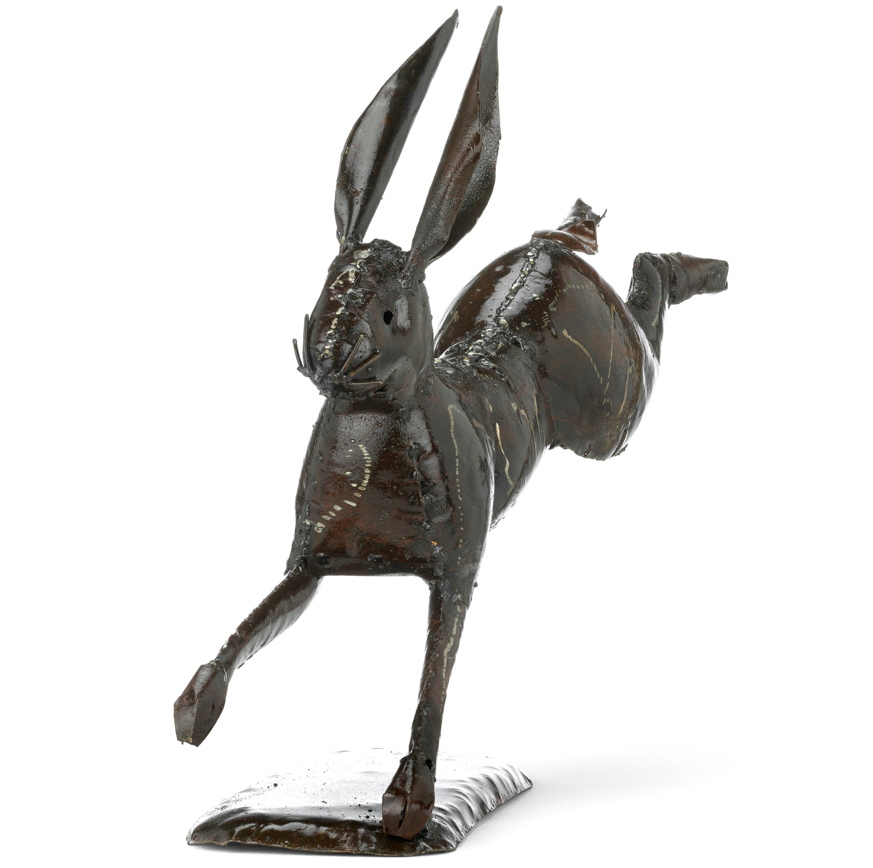 Metal Running Hare Garden Ornament Sculpture Art Handmade Recycled ...