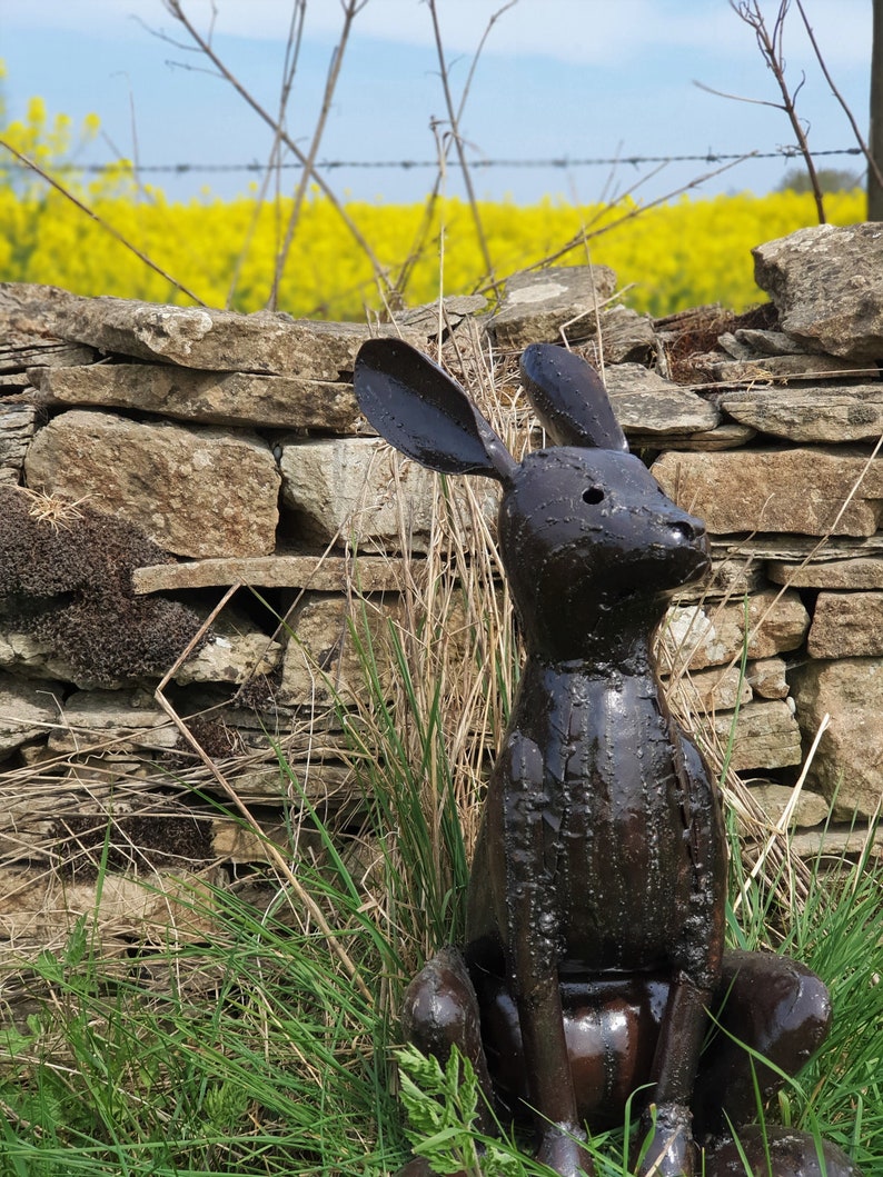 Metal Rabbit Garden Ornament Sculpture Art Handmade Recycled Etsy
