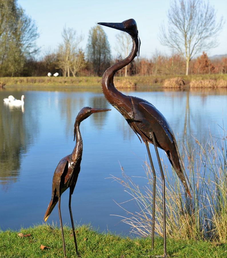 Metal Heron Garden Ornament Sculpture Art Handmade Recycled Metal Bird image 8