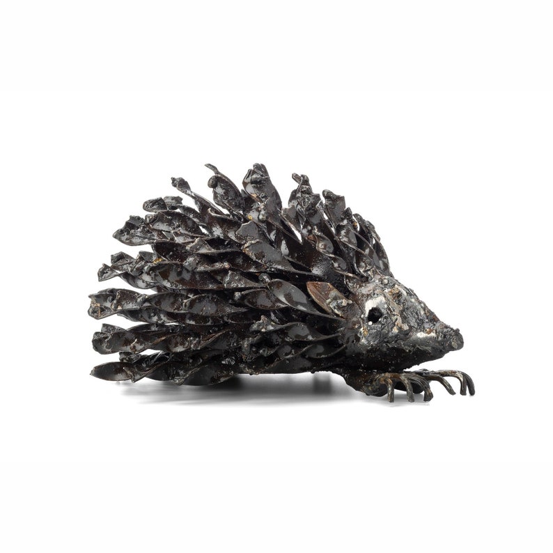 Metal Hedgehog Garden Ornament Sculpture Art - Handmade Recycled Materials 