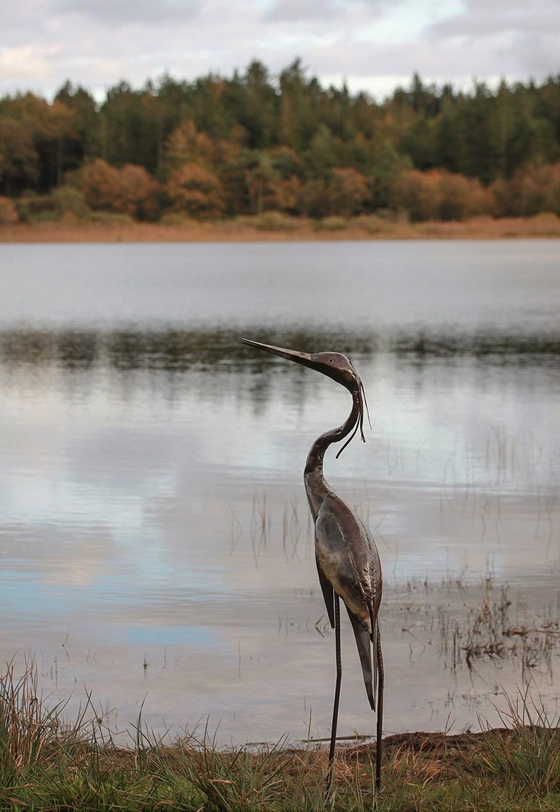 Metal Heron Garden Ornament Sculpture Art Handmade Recycled Metal Bird image 5