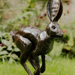 Metal Leaping Hare Garden Ornament Sculpture Art Handmade Recycled ...