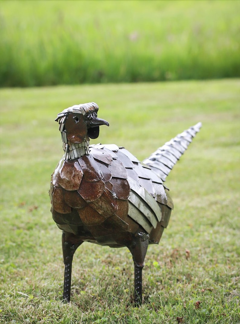 Metal Pheasant Garden Ornament Sculpture Art Handmade Recycled Metal Bird image 4