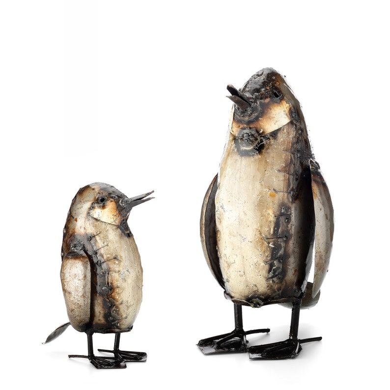 Metal Penguin Garden Ornament Sculpture Art - Handmade Recycled Metal Bird 