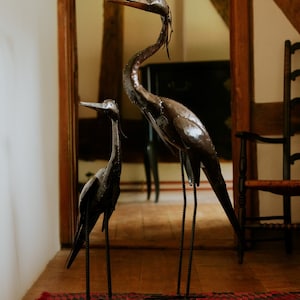 Metal Heron Garden Ornament Sculpture Art Handmade Recycled Metal Bird image 3