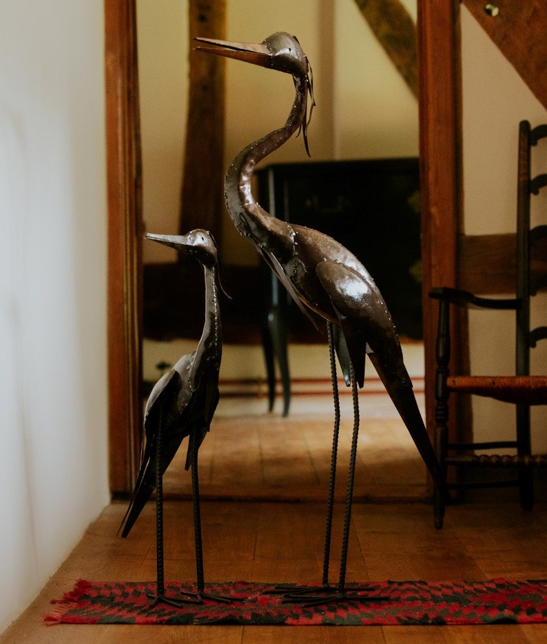 Metal Heron Garden Ornament Sculpture Art Handmade Recycled Metal Bird image 3