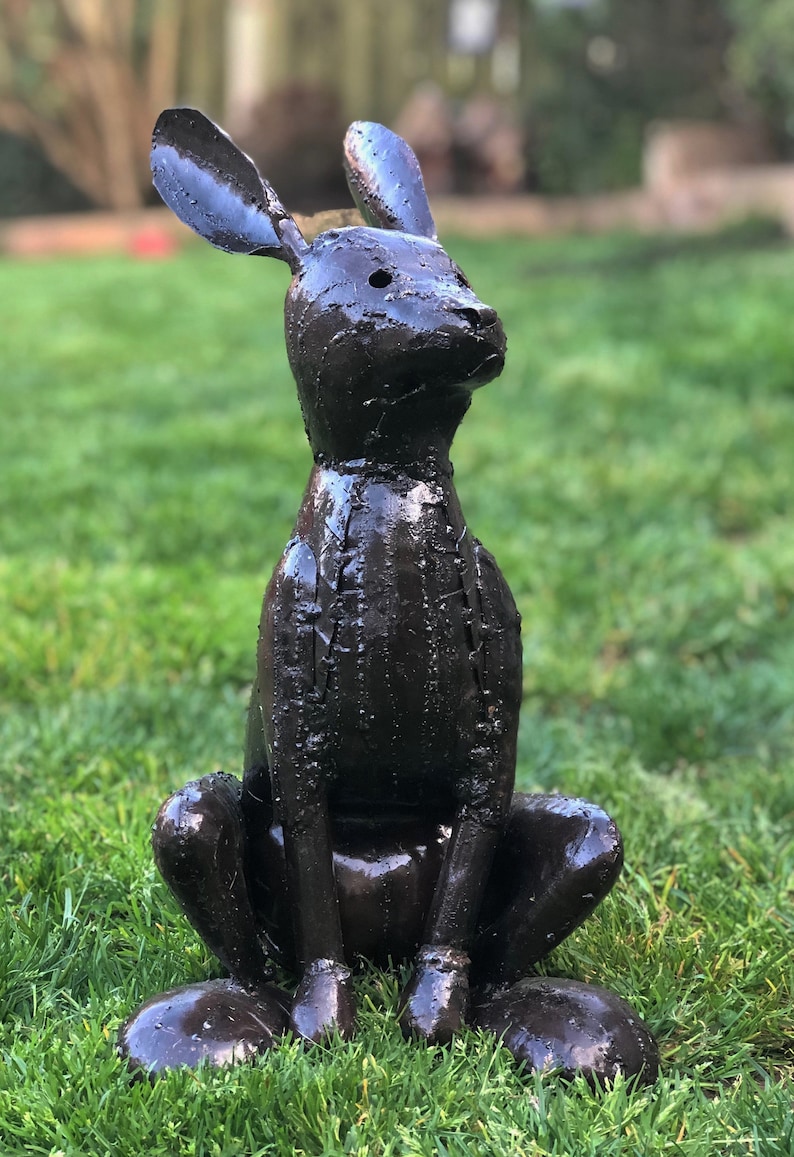 Metal Rabbit Garden Ornament Sculpture Art Handmade Recycled Etsy