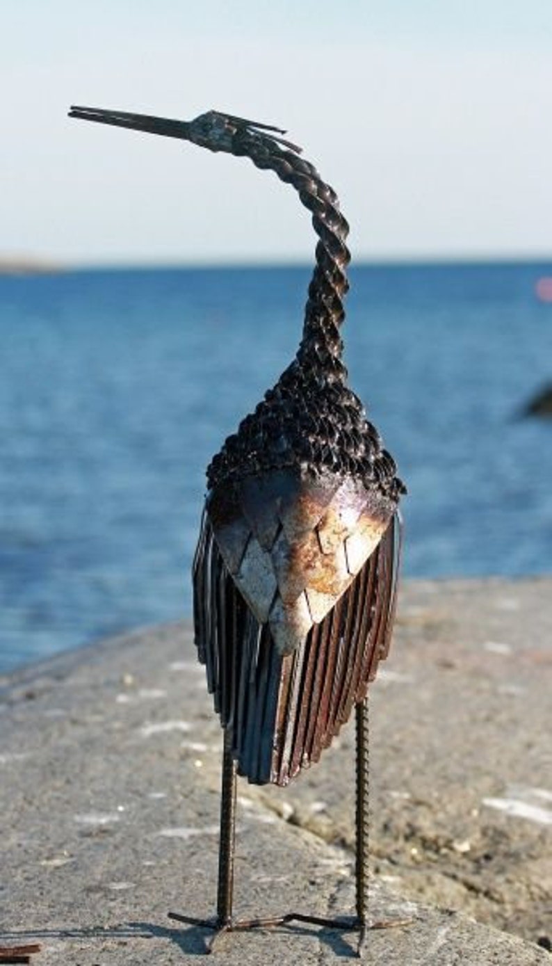Metal Heron Twisted Garden Ornament Sculpture Art Handmade Etsy