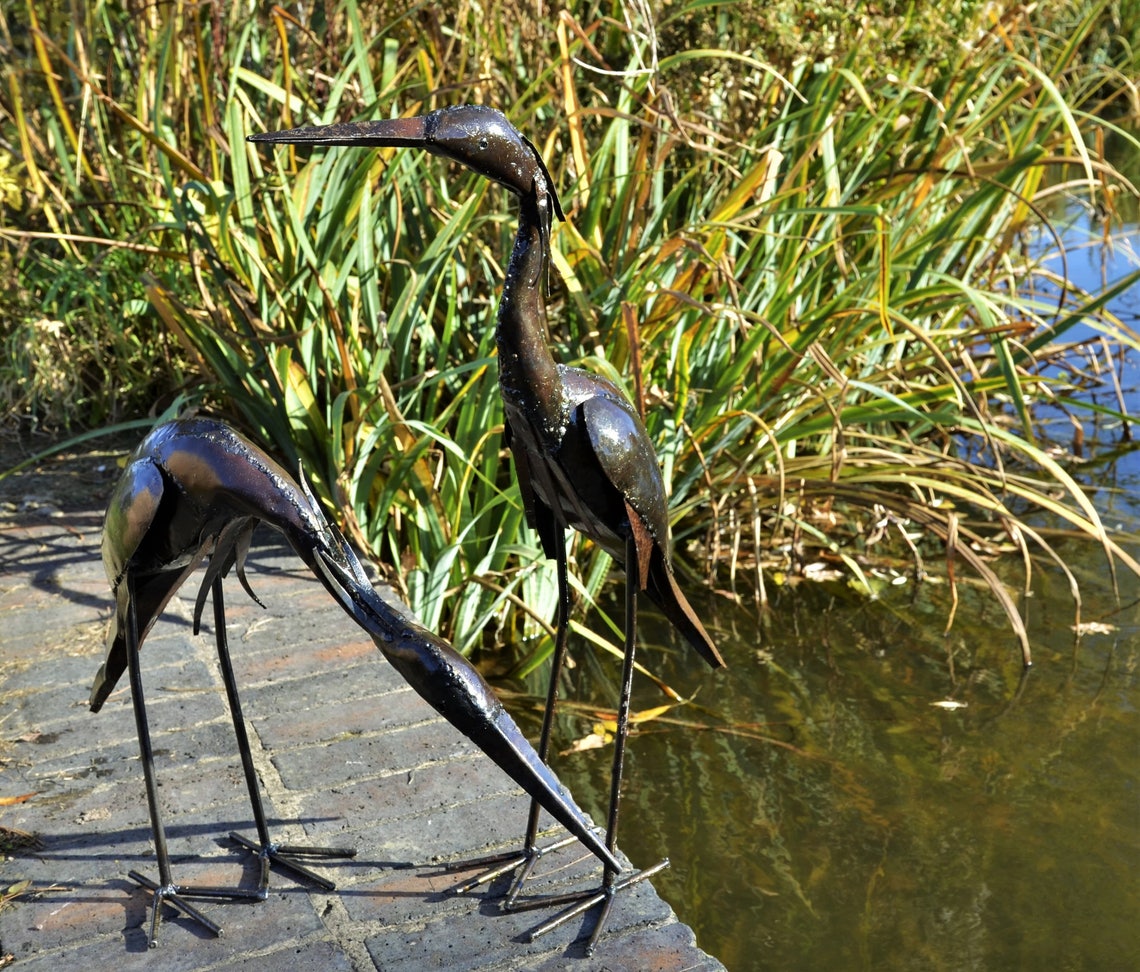 Metal Heron Garden Ornament Sculpture Art Handmade Recycled Etsy