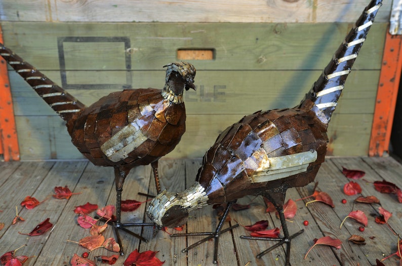 Metal Pheasant Garden Ornament Sculpture Art Handmade Recycled Metal Bird image 5