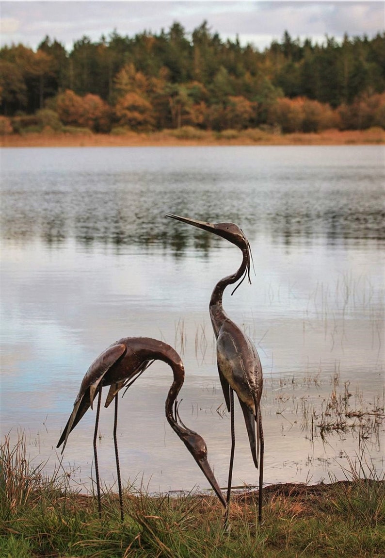Metal Heron Garden Ornament Sculpture Art Handmade Recycled Etsy