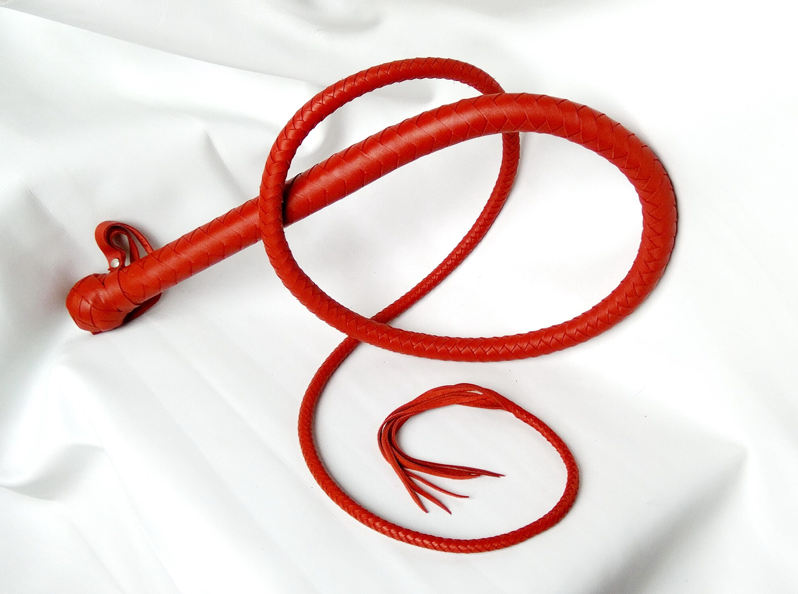 Fouet En Cuir Véritable 4 Pieds (1,21 M) - 12 Tresses, Marron Et Blanc, Pour équitation Et Dressage - 11