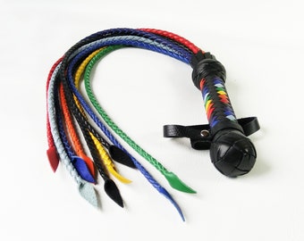 Leather Flogger, 9 Braided Tails, BDSM Whip