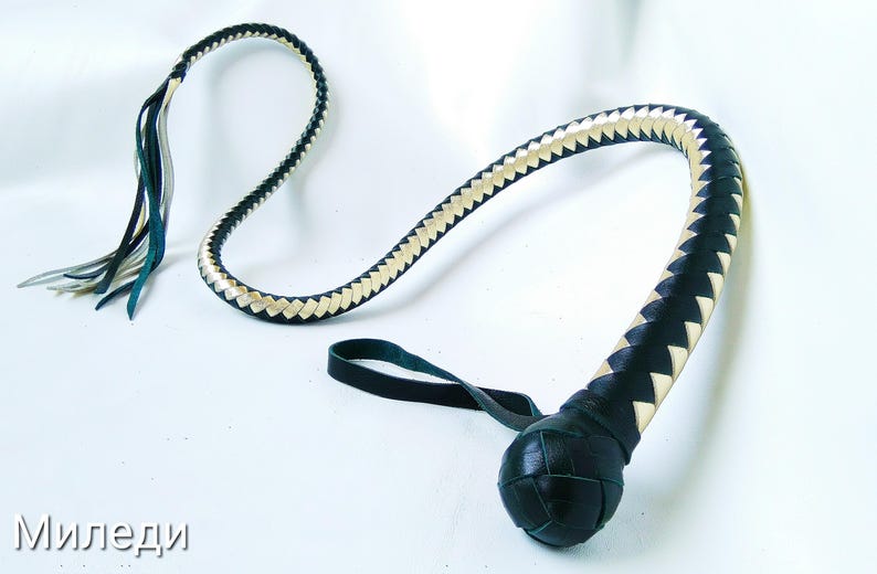Fouet En Cuir Véritable 0.90m - 8 Tresses - Queue De Dragon - Pour Équitation