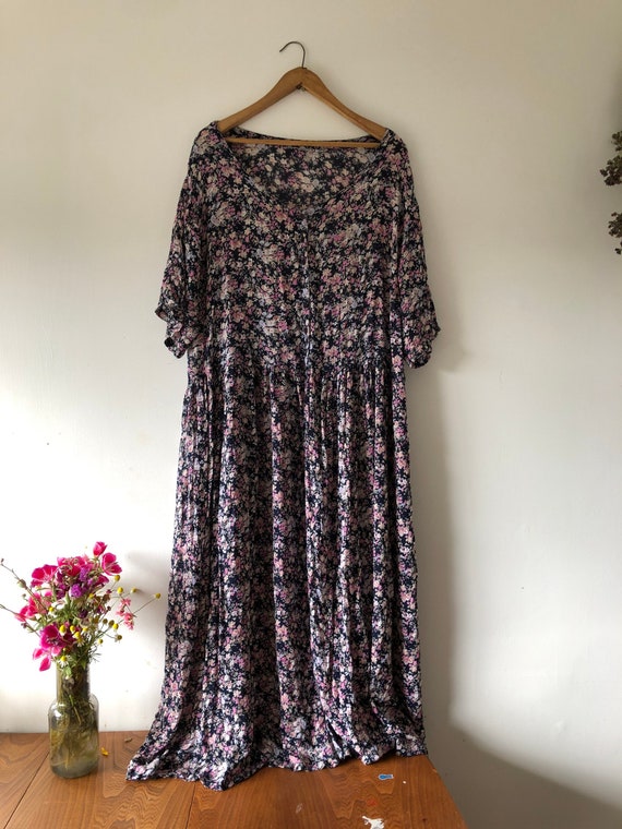 90s Black Floral Maxi Dress