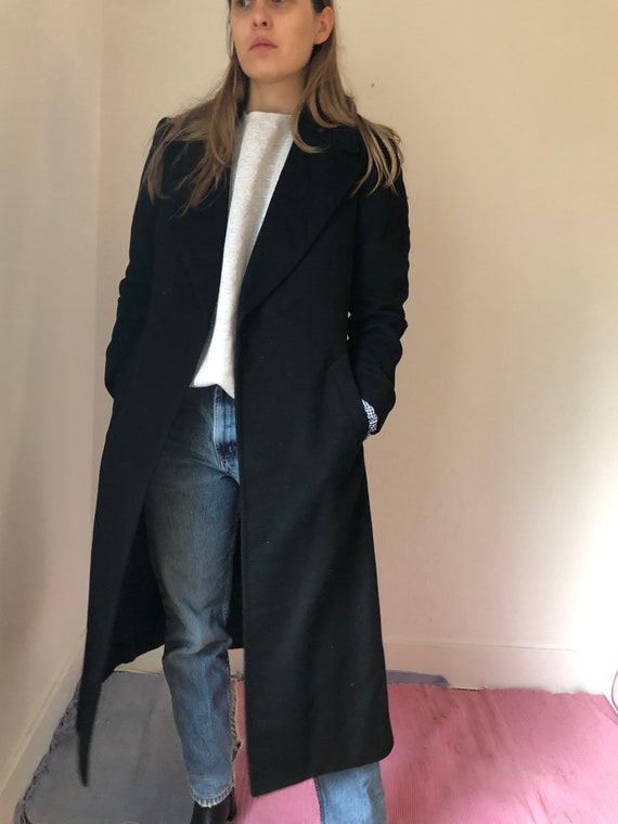 Black Wool Wrap Coat / Tie Coat