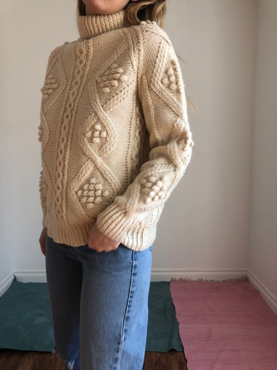 Vintage Cream Popcorn Turtleneck Knit 