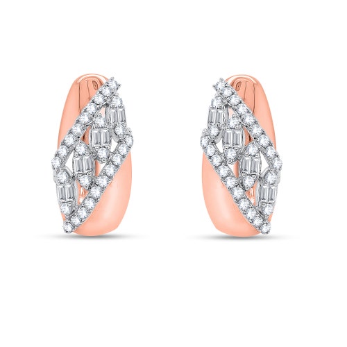 Women Hoop Earring 1.09Ct Round & Baguette Cut White Cubic Zirconia Hoop Earrings For shops Women's Pure 925Sterling Silver(14K Rose Gold Plated)
