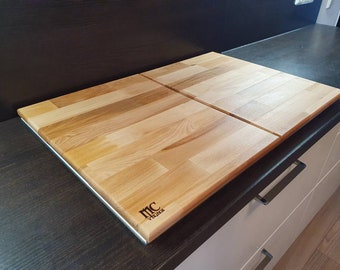 2-piece stove cover - beech, thickness: 27 mm, ceramic hob cover, cutting board, hob cover