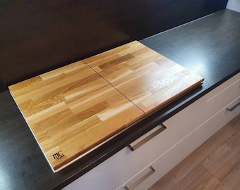 2-piece stove cover - oak, thickness: 27 mm ceramic hob cover, cutting board, hob cover
