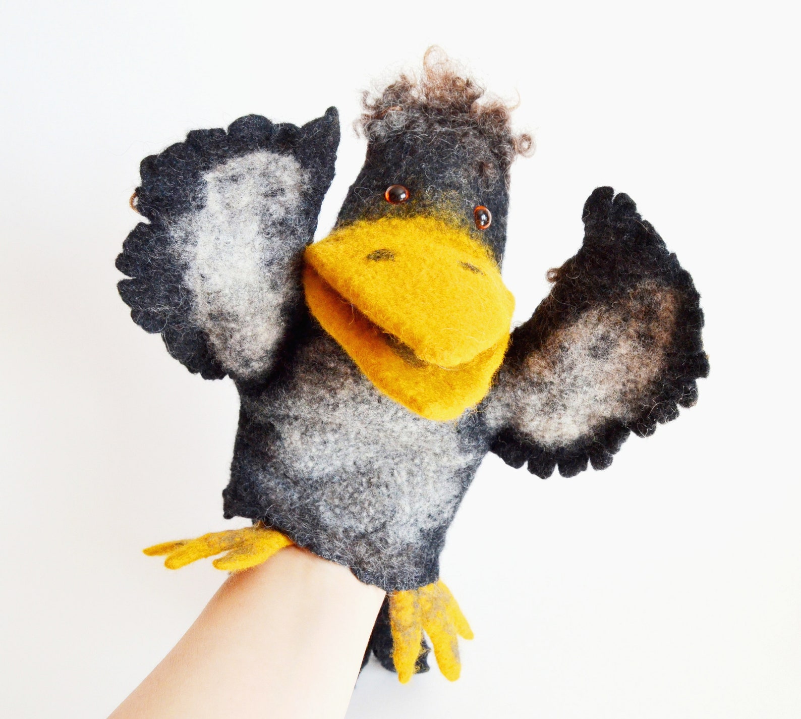 Crow hand puppet Puppets theater Crow doll Etsy