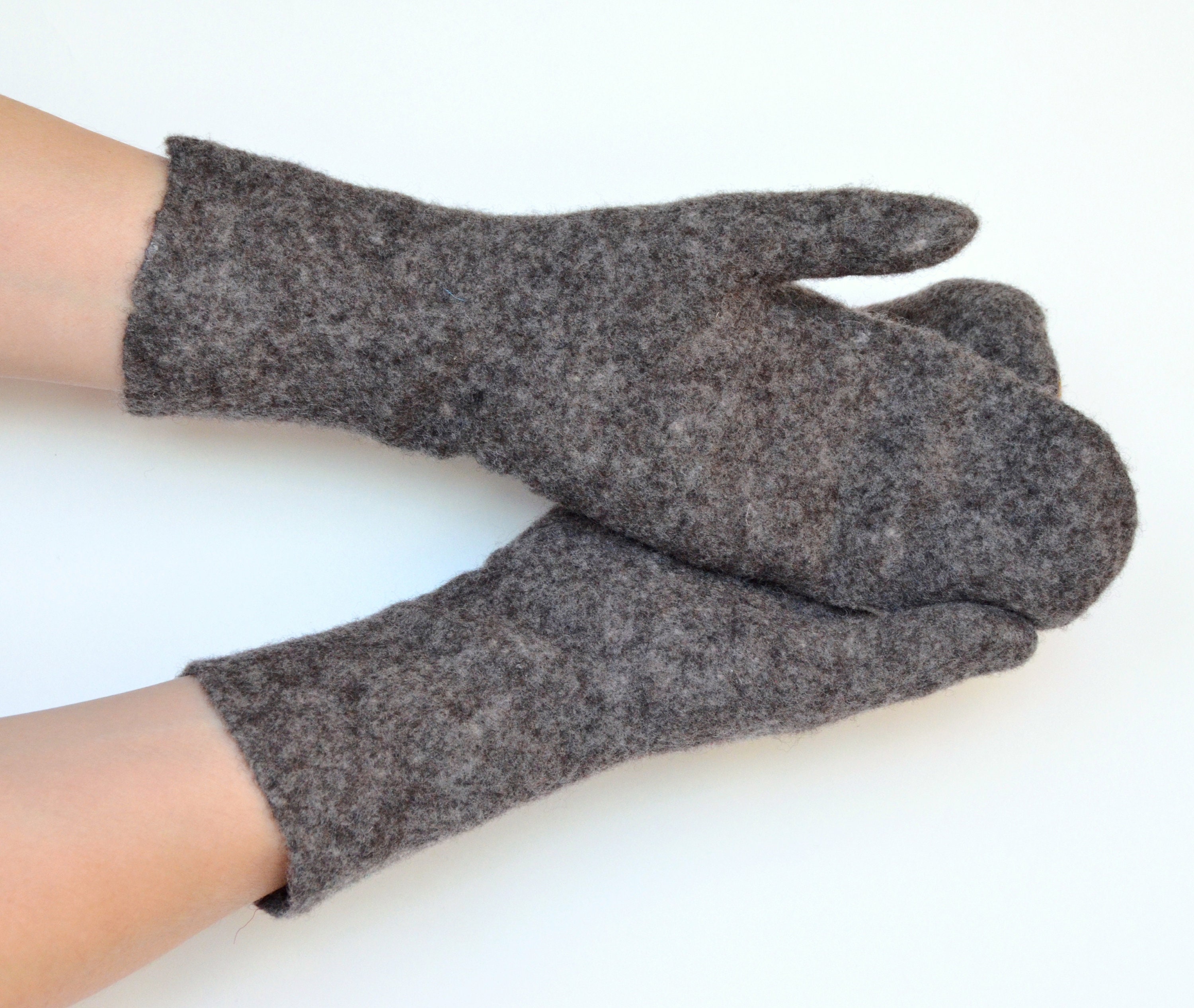 Felted wool mitten Gray wool mittens Wrist warmers Etsy