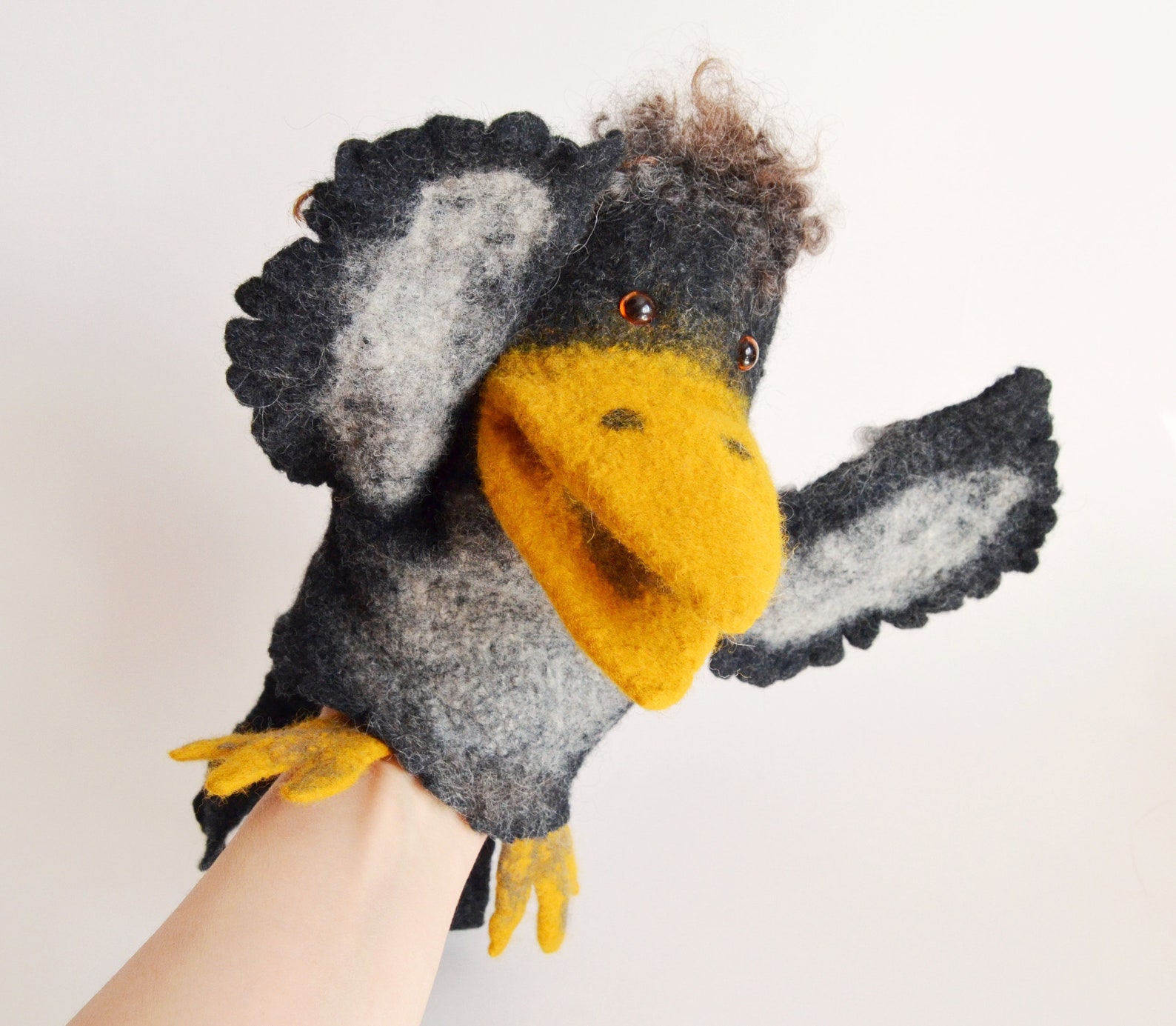 Crow hand puppet Puppets theater Crow doll Etsy