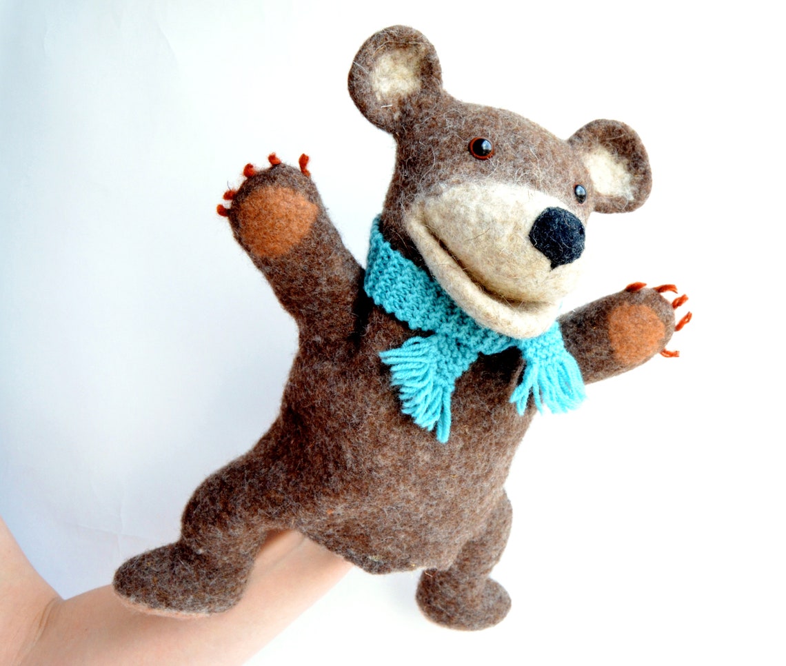 Bear hand puppet Puppets theater Bear felt toy Etsy