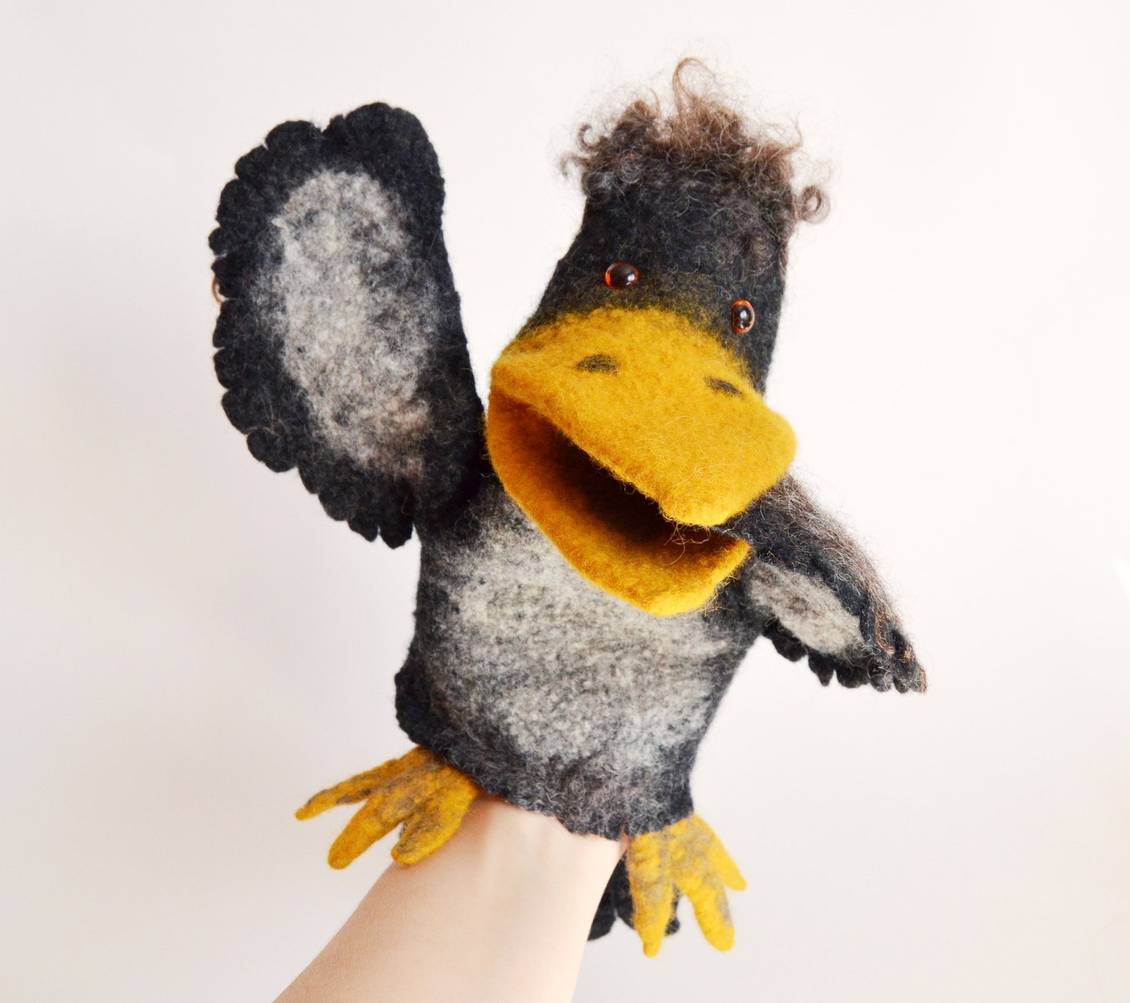 crow puppet with socks