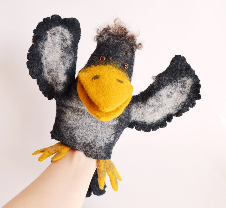 Crow hand puppet Puppets theater Crow doll Etsy