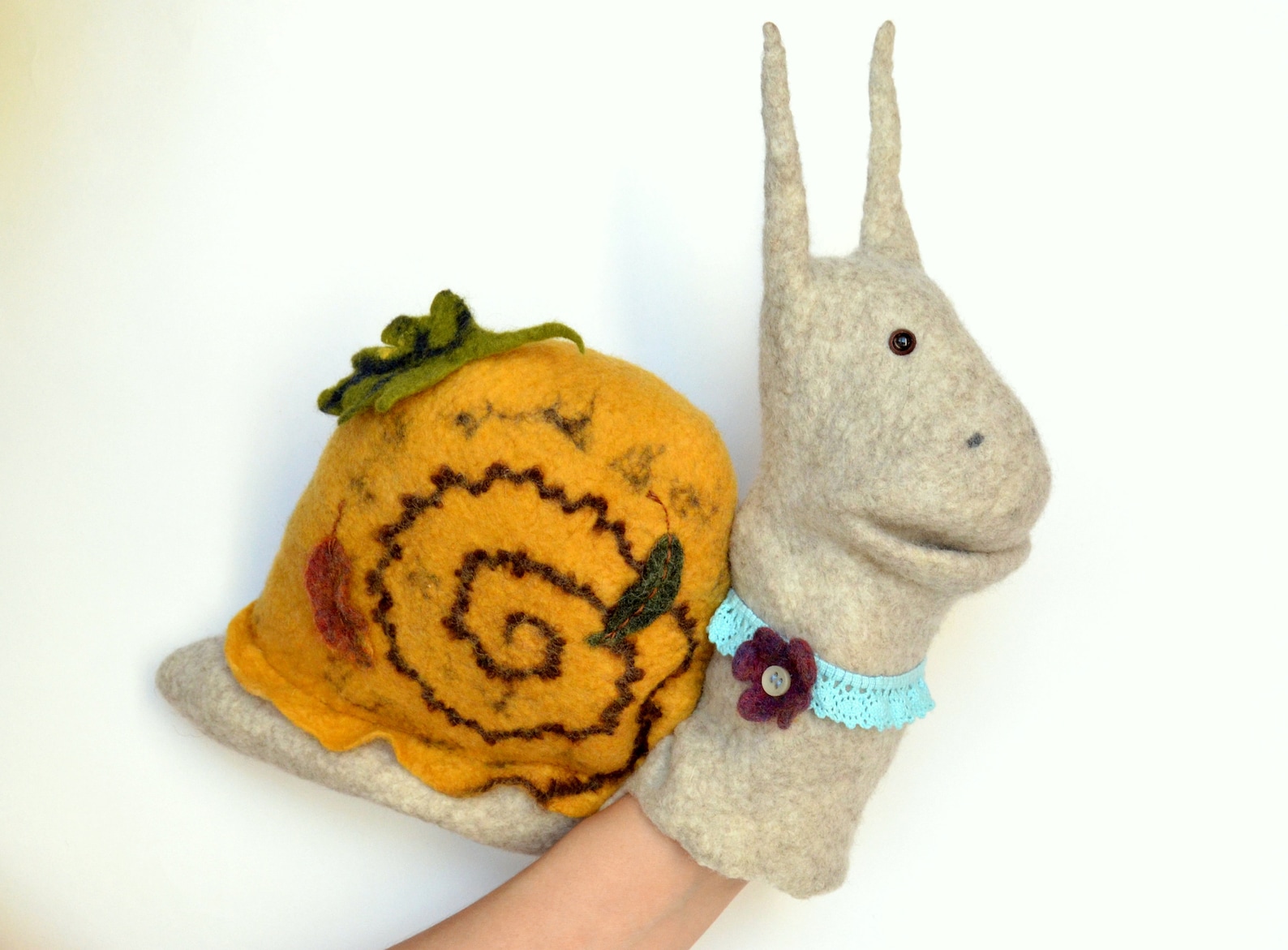Snail hand puppet Puppets theater Snail toy Etsy