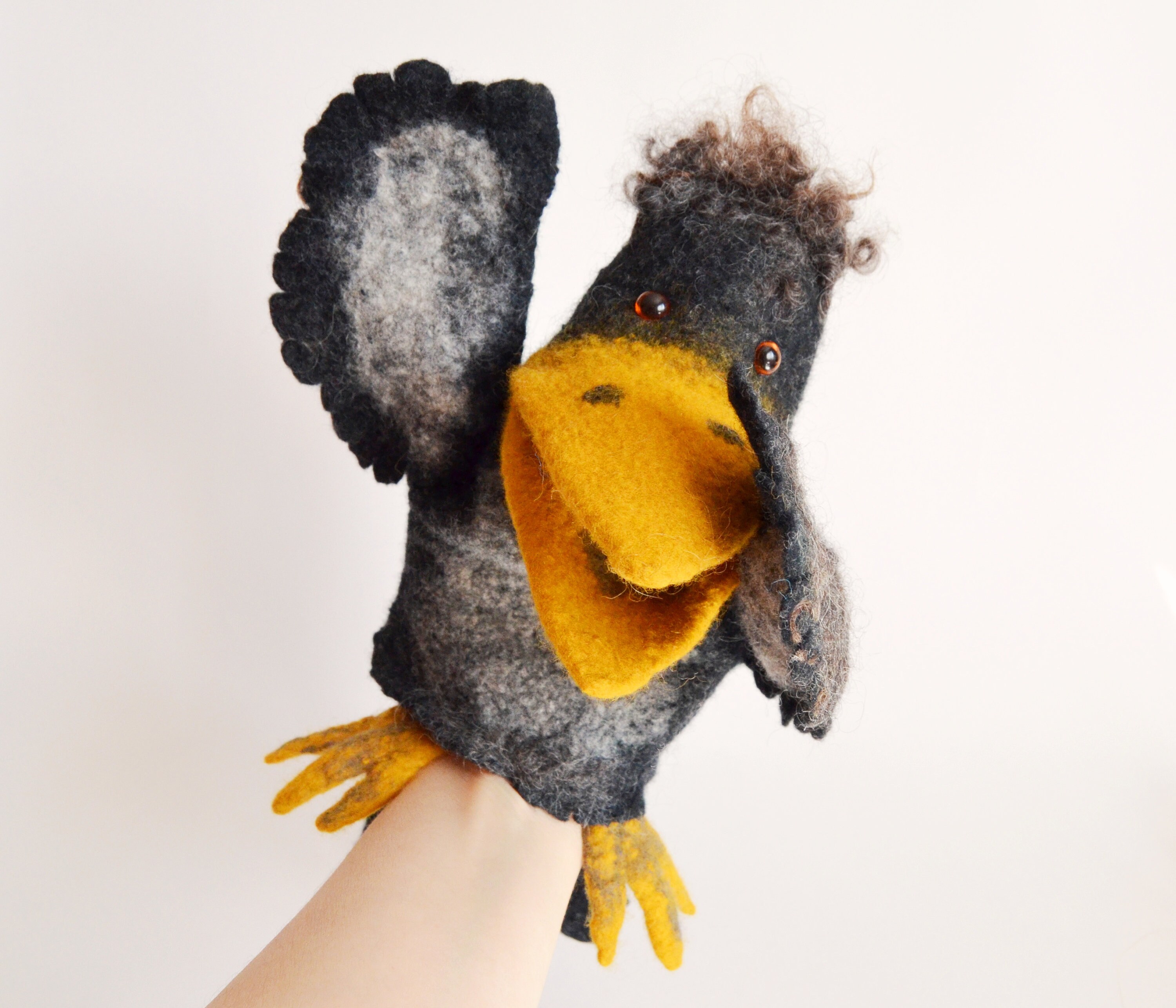 Crow hand puppet Puppets theater Crow doll Etsy