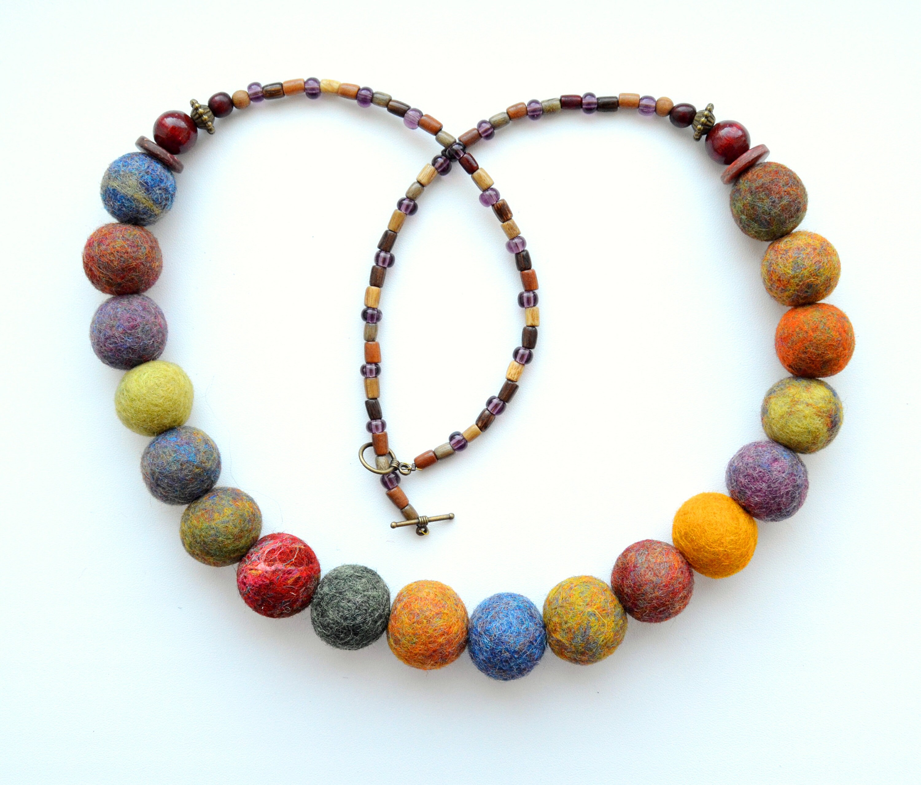 Felted bead necklace Multicolor necklace Rainbow pompom Etsy
