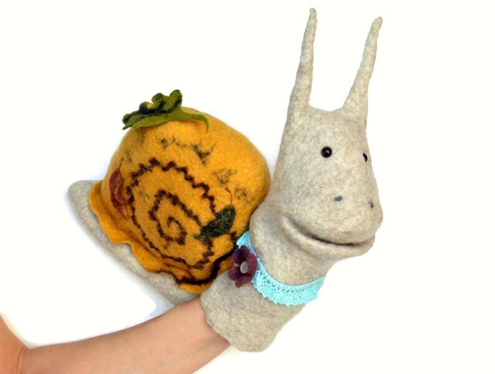 Snail hand puppet Puppets theater Snail toy Etsy