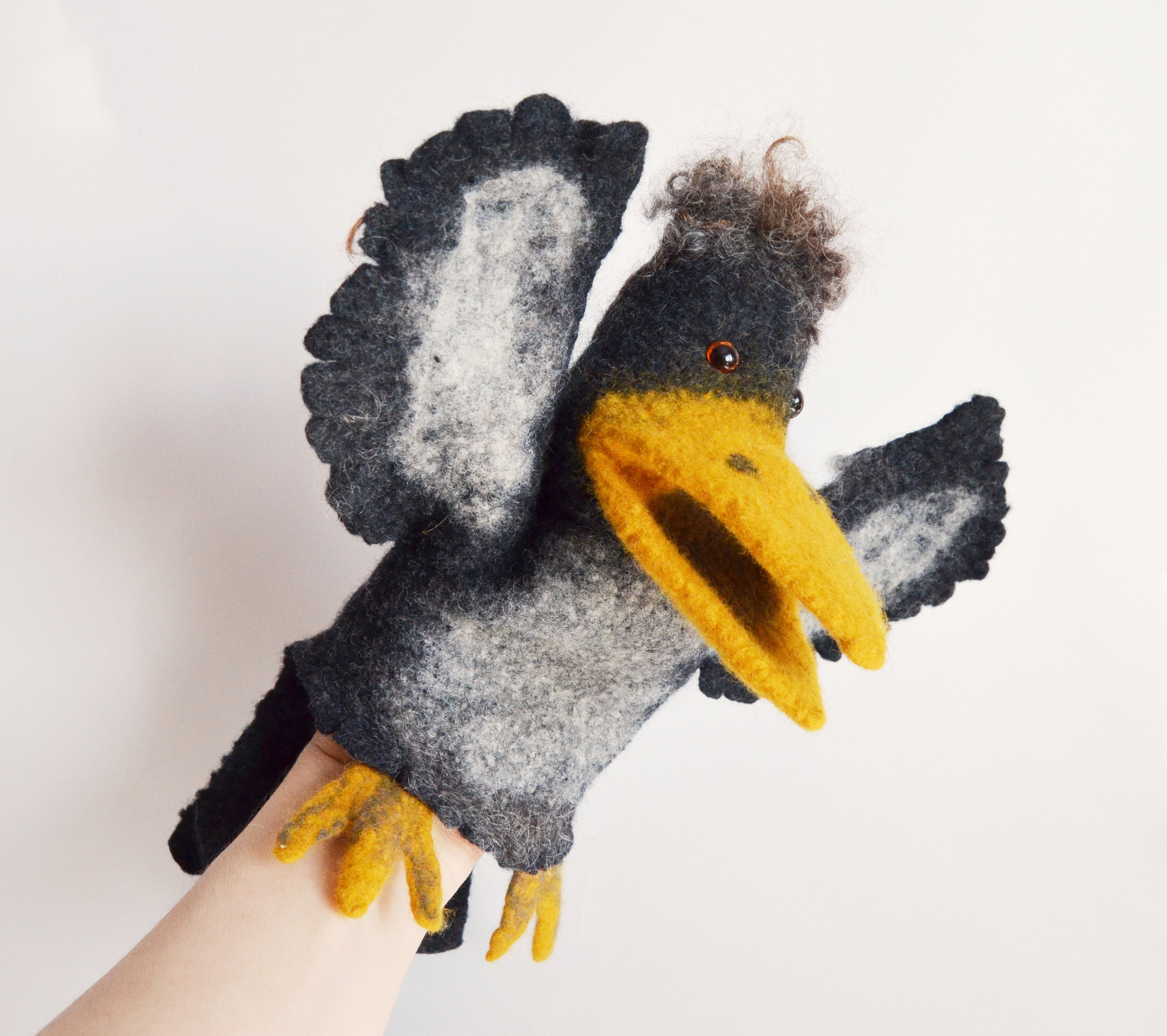 Crow hand puppet Puppets theater Crow doll Etsy