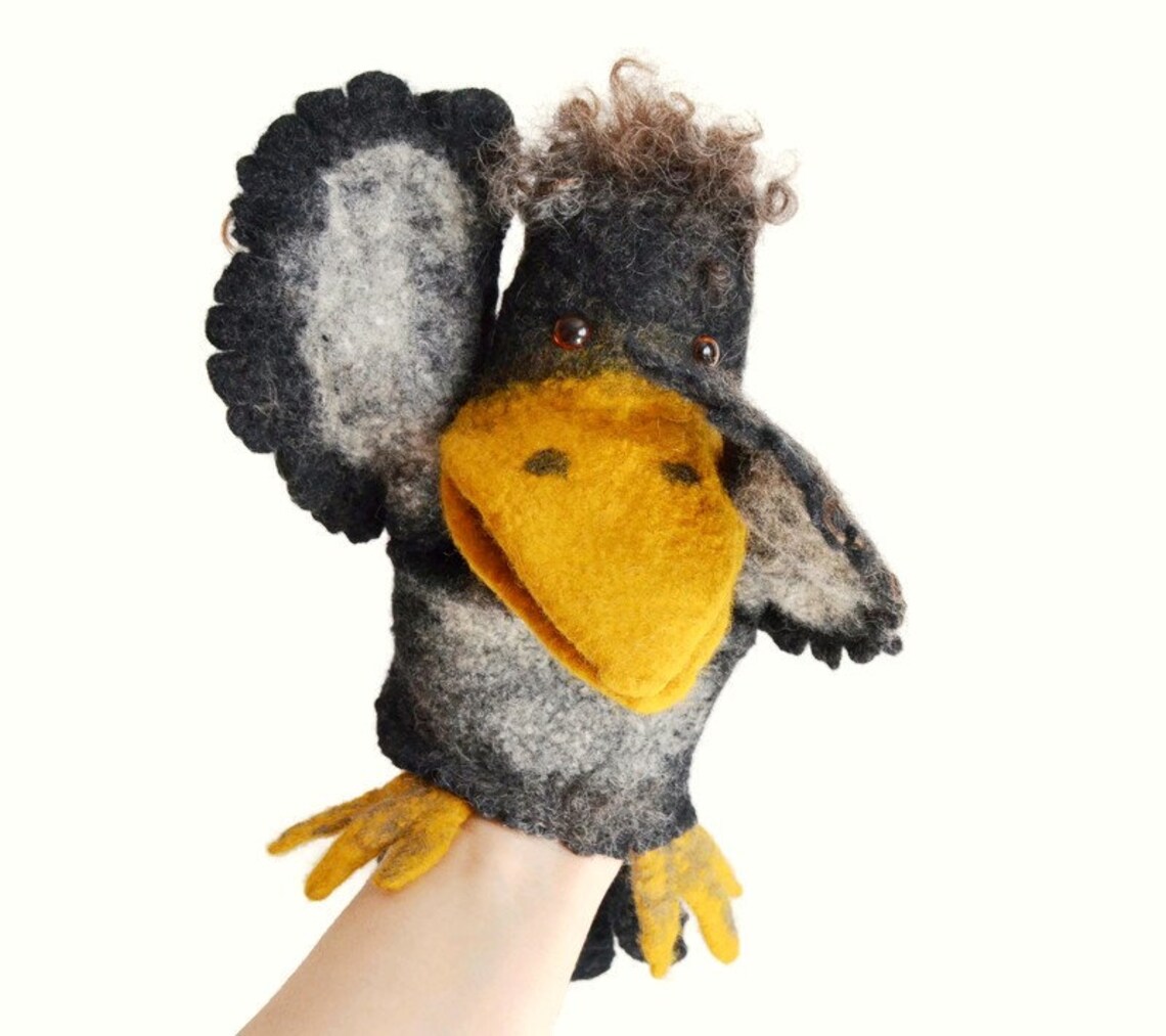 Crow hand puppet Puppets theater Crow doll Etsy