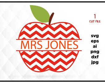 Chevron Apple SVG, Apple SVG, Apple Split Monogram SVG, Svg Files, Cricut Cut Files, Silhouette Cut Files, Teacher Monogram Svg