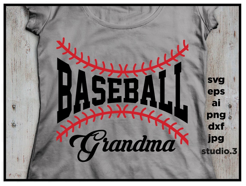 May include: Gray t-shirt with a black baseball graphic and the text "Baseball Grandma" in a cursive font.