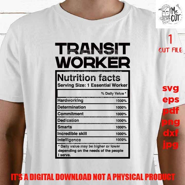 TRANSIT WORKER facts shirt vector design, cut file, transit driver idea gift, sign Svg, PNG high resolution, Dxf, eps, pdf, essential worker