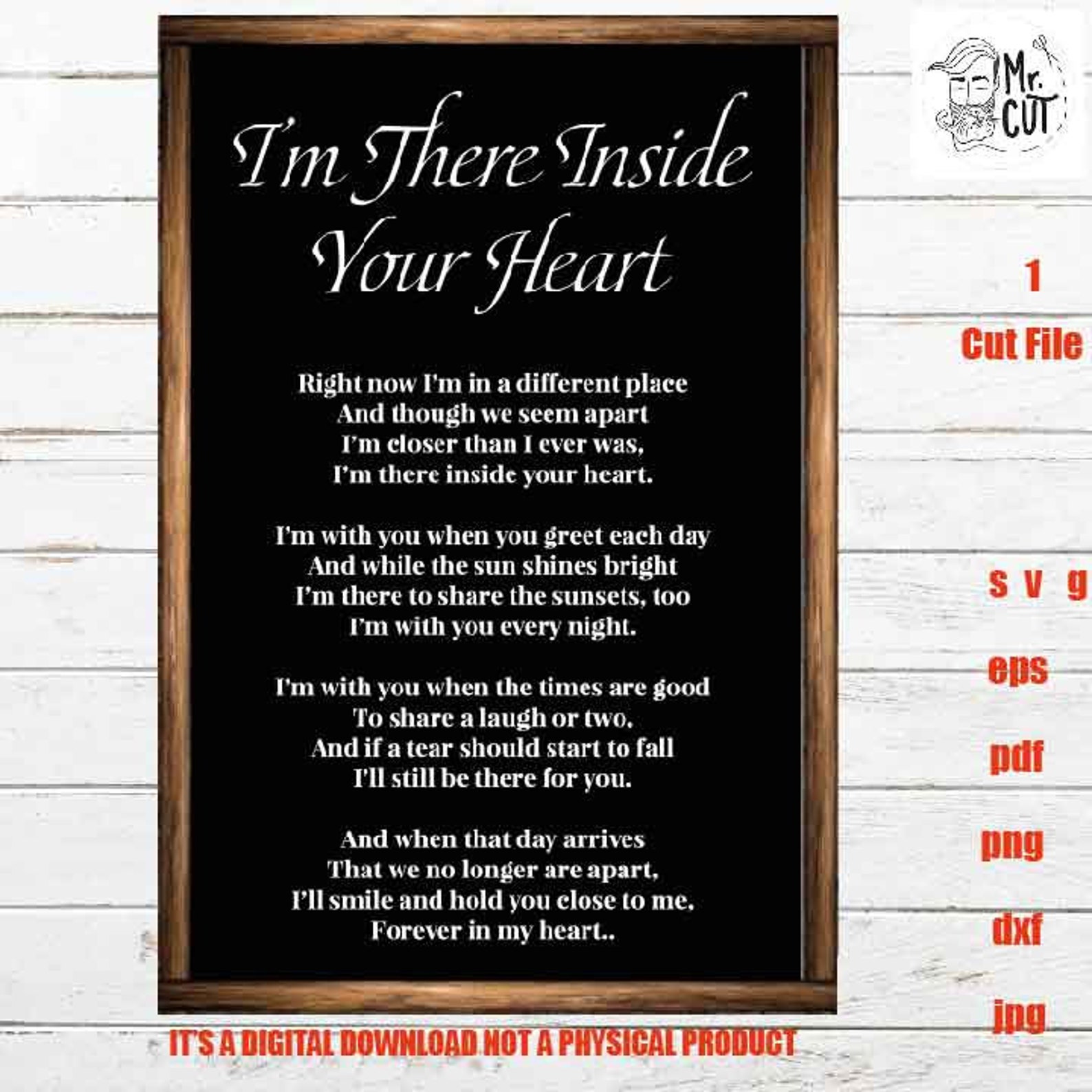 I'm There Inside Your Heart Cut Files, Memory SVG, Dxf, Eps, Png, PDF